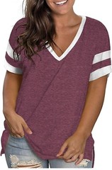 Plus Size Shirts for Women 4X Casual Short Sleeve Sleep Tops Wine Red 26W
