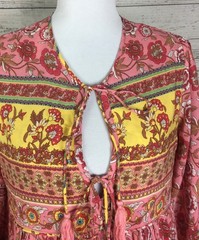 R.Vivimos Women Floral Print Retro VNeck Tassel Bohemian Midi Dress Size L 12/14
