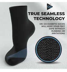 Dr Go Neuropathy Diabetic Socks Black Crew Size Seamless Non Binding 4 Pairs