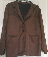 Ladies Brown suede style Unlined Three Button Closure Collared Jacket Size 20/22