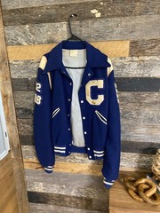 70s/80s Vintage Blue Wool Varsity Howe Snap front Jacket sz 42 QB & baseball ⚾️