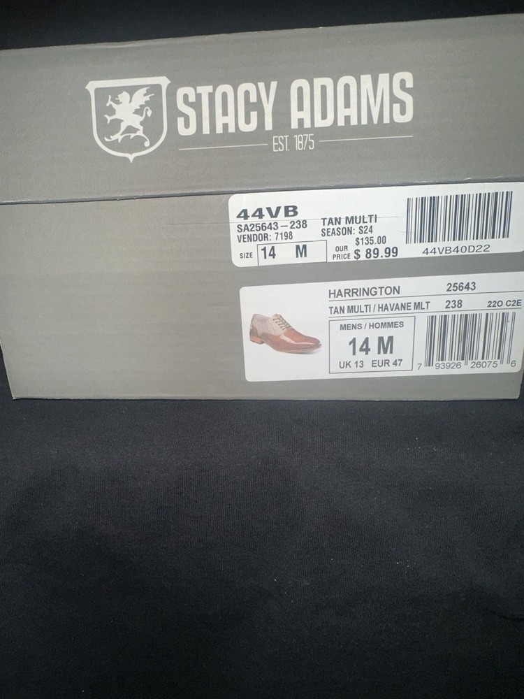 Stacy Adams Harrington Men’s Leather Brogue Oxford Dress Shoes Tan 14 M