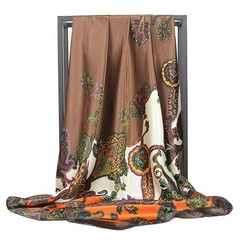 YOUR SMILE Silk Like Scarf Women’s Fashion Pattern 35”x35”, Brown Bandanna