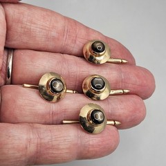 VTG 14K Solid Yellow Gold Shirt Tuxedo Button Stud Set 4Gray Stone 10.6Grams MCM