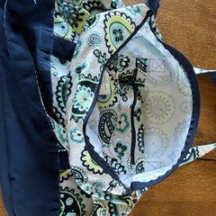 Thirty-One Paisley Tote Bag Blue Green White Zip Embroidered Initials