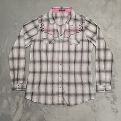 Rock 47 Wrangler Shirt Women L Plaid Rhineston Beaded Thick Stitch Western Snap