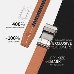 Zitahli Mens Belt Leather 34″ to 48″ Waist Adjustable, Basic Black/Dark Brown