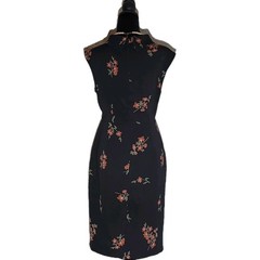 Ann Taylor Factory Black Floral Sheath Dress Mock Neck Sleeveless Lined Zip 4