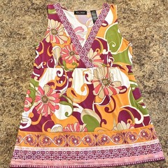 Axcess Women’s Orange Green & Purple V-Neck Sleeveless Tank 60s Style Top Med