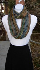 Small Short Colorful CROCHET INFINITY SCARF Blue Green Teal Rust Mustard Knit