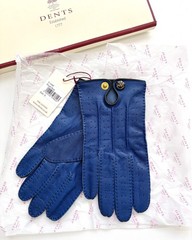 Dents Delta Classic Perforated Leather Driving Gloves Royal Blue Size S NWT