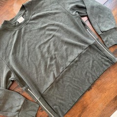 Varley Sweatshirt Womens XL Green DoubleSoft Side Zip Crewneck Knit Pullover