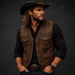 Mens Distressed Leather Vest Handmade Vintage Western Style Lambskin Waistcoat