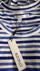 Chico’s Blue White Striped Cotton Slub Top 3/4 Sleeve NWT Size 2 Large