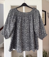 Next Morris &Co Navy Mallow Forest Print Half Sleeve Textured Top Blouse Size 18