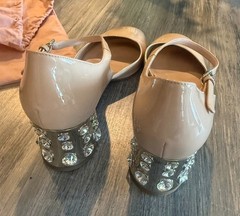 Miu Miu Beige/Nude Patent Leather Embellished Crystal Heels Size EU 41/US 11