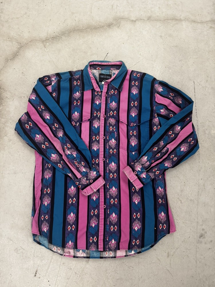 Vtg CRISP Frontier Series 90s Men’s Large Aztec Southwest Cowboy Button Up Shirt