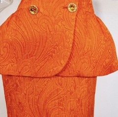 Vintage 1980s Escada Orange Wool Silk Skirt Suit Gold Button Size M UK 12