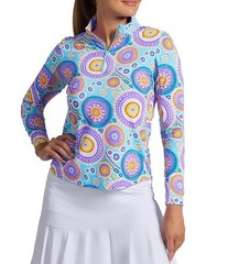 $101 IBKUL Women’s Leona Print Long Sleeve Mock Neck Top-Seafoam-Medium-New Tags