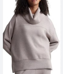 Varley Priya Longline Sweatshirt Taupe DoubleSoft Cowl Neck Medium