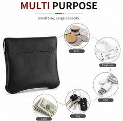 Leather Squeeze Coin Purse Pouch Change Holder For Men & Women – Balck [NEW]