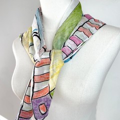 Vintage 80s Abstract Art Print Square Scarf Geometric Maximalist Dopamine Artsy