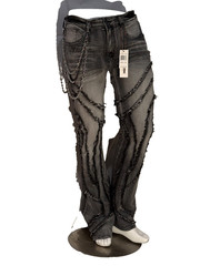 New! Bleeker Bleeker Distressed Pocketed Jeans w edge Blk Wash Stacked Denim