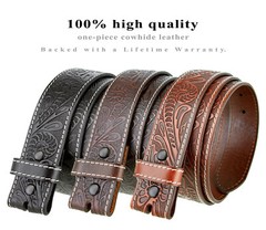 Western Floral Engraved Tooled Genuine Full Grain Leather Belt Strap 1-1/2″ Wide