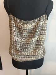 Maurices Women’s S Black Beige Geometric Ruffle Cold Shoulder Scoop Top
