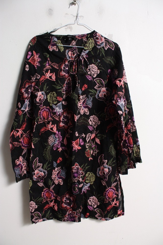 Next Womens Floral Patterned Smock Retro Dress Black – Size Medium M (D41)