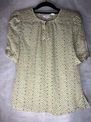 Liz Claiborne Petite Women’s Printed Peasant Blouse Green White Size PM