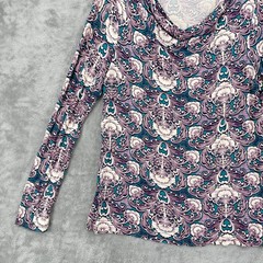 Talbots Top Womens Large Floral Cowl Neck Stretch Knit Pullover Floral Office