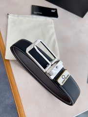 Montblanc Reversible Leather Belt Silver Pin Buckle Men’s Dress Belt-90CM