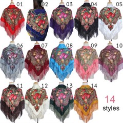Ethnic Style Shawl Print Square Scarf Cotton Scarf Retro Tassel Shawl Women