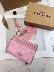 COACH CW870 Mini Skinny Id Case In Signature Canvas Card Pink Wallet With Box