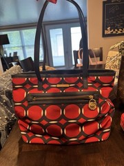 Michael Kors Large Red/Black/White Geometric Tote Zip Top Gold Hardware