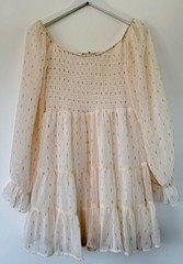 Altar’d State Long-Sleeve Babydoll Mini Dress Off White with Gold Silver Accents