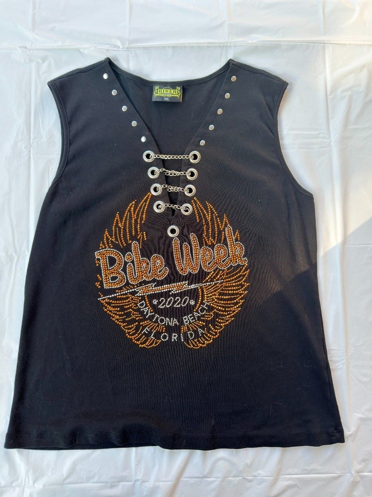 Harley Davidson Bike Week Daytona Beach 2020 Rhinestone Chain Front Tank Top Bla