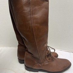 Argentinian Leather Knee Boots Brown Pull On Decorative LaceUp Size 7M VTG