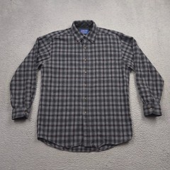 Pendleton 100% Wool Lined Plaid Shirt Mens Large Gray Black Button Flannel