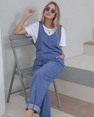 HISEA Women Loose Fit Denim Jumpsuit Harem Pants Casual Romper Baggy Overalls
