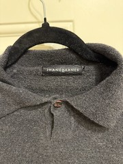 Vintage Jhane Barnes Men’s Gray Wool Knit Collared Sweater One Button Closure