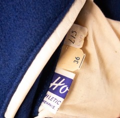 VTG Howe Varsity Letterman Jacket Size 36 Blue Wool Leather Slash Pockets READ