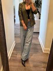 Vintage Emanuel Ungaro Green Iridescent Linen Blend Blazer Jacket Sz 2