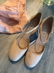 Miu Miu Beige/Nude Patent Leather Embellished Crystal Heels Size EU 41/US 11