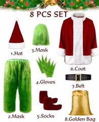 Christmas The Grinch Complete Costume Santa Claus Costume Adult (SIZE: L- 2XL).