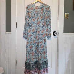 R Vivimos Maxi Dress Floral Print Tiered Patchwork Peasant Boho Flowy Prairie M