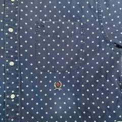 Vintage Tommy Hilfiger Mens M Blue Short Sleeve Button-Down H pattern Cotton
