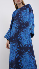 VALENTINO GARAVANI SILK Caftan Maxi Dress Delft Floral Print Kleid Maxikleid M