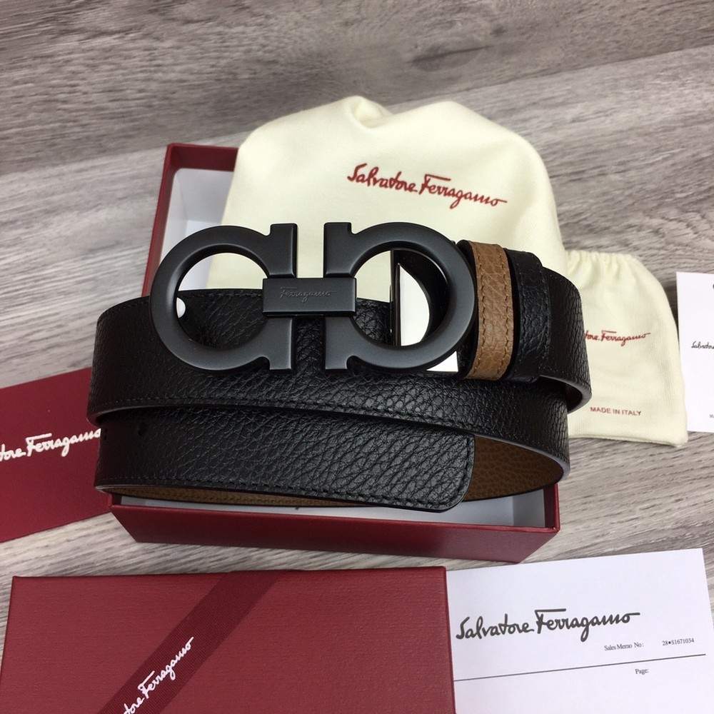 NWT Authentic Ferragamo Belt width 3.5cm/1.37inch Black/Brown Reversible